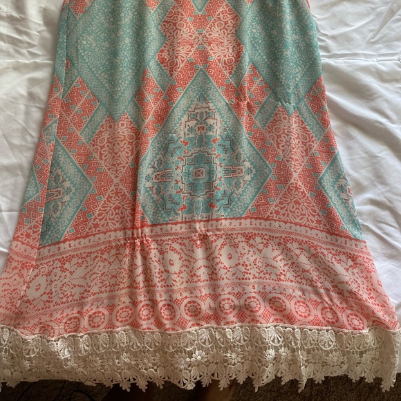 Coral and sea green dress - Picture 2 of 5